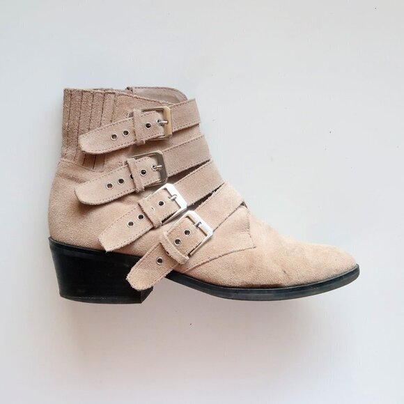 Dolce Vita Beige Suede Leather Almond Toe Block Heel Ankle Boots / Booties 7 - Picture 4 of 15